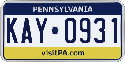 PA license plate KAY0931