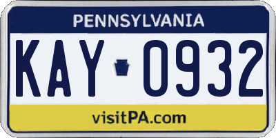 PA license plate KAY0932