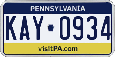 PA license plate KAY0934