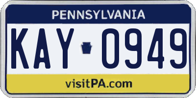 PA license plate KAY0949