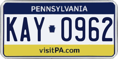 PA license plate KAY0962