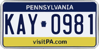 PA license plate KAY0981