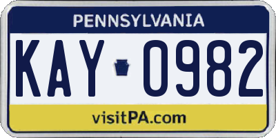 PA license plate KAY0982
