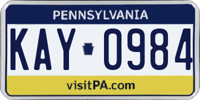 PA license plate KAY0984