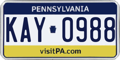 PA license plate KAY0988