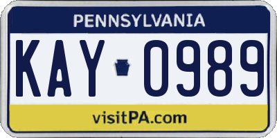 PA license plate KAY0989