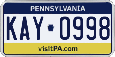 PA license plate KAY0998