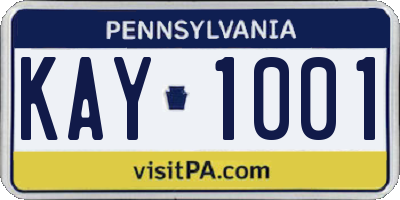 PA license plate KAY1001