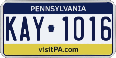 PA license plate KAY1016