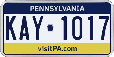 PA license plate KAY1017