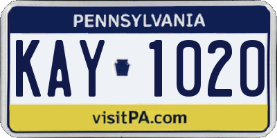 PA license plate KAY1020