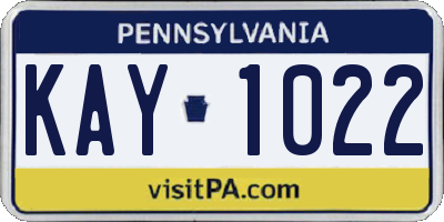 PA license plate KAY1022
