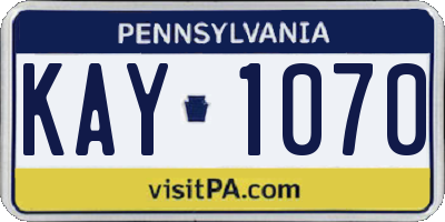 PA license plate KAY1070