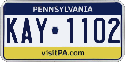 PA license plate KAY1102