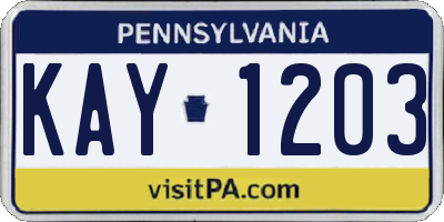 PA license plate KAY1203