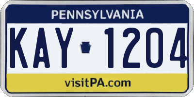 PA license plate KAY1204