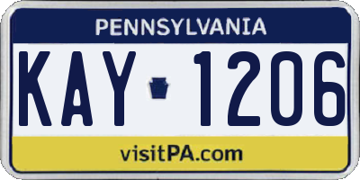 PA license plate KAY1206