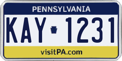PA license plate KAY1231