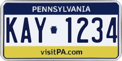 PA license plate KAY1234