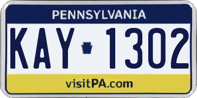 PA license plate KAY1302