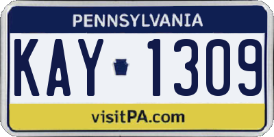 PA license plate KAY1309