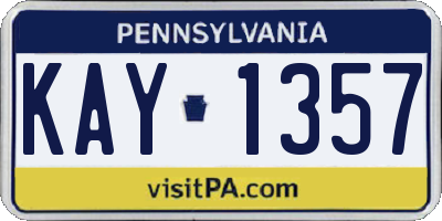 PA license plate KAY1357