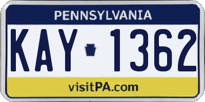 PA license plate KAY1362