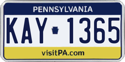 PA license plate KAY1365