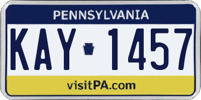 PA license plate KAY1457