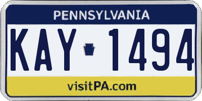 PA license plate KAY1494