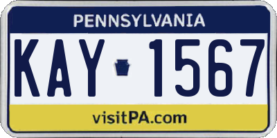 PA license plate KAY1567