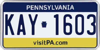 PA license plate KAY1603
