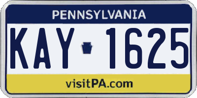 PA license plate KAY1625