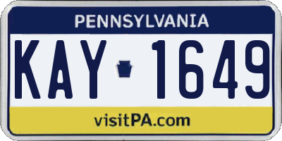 PA license plate KAY1649