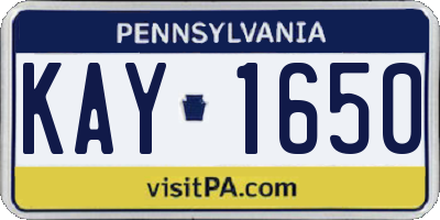 PA license plate KAY1650