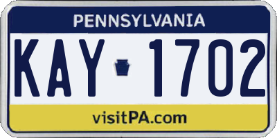 PA license plate KAY1702