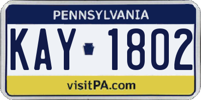 PA license plate KAY1802