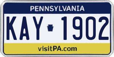 PA license plate KAY1902
