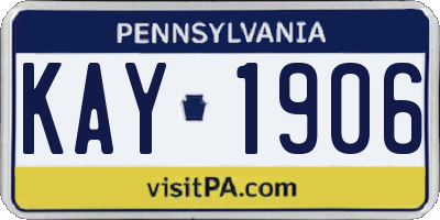 PA license plate KAY1906
