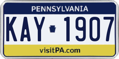 PA license plate KAY1907