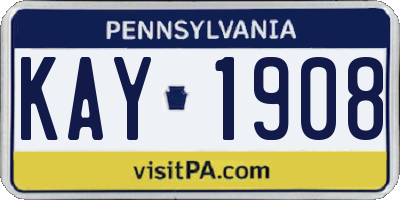 PA license plate KAY1908