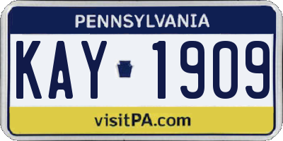 PA license plate KAY1909