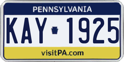 PA license plate KAY1925