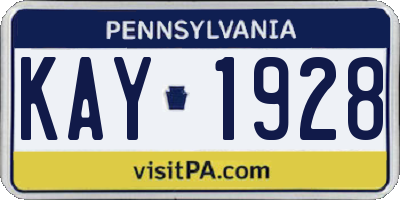 PA license plate KAY1928