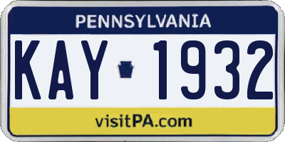 PA license plate KAY1932