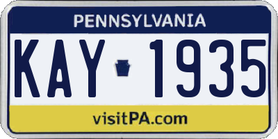 PA license plate KAY1935