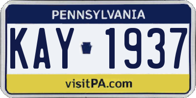 PA license plate KAY1937