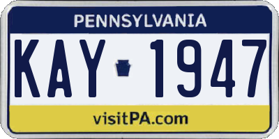 PA license plate KAY1947