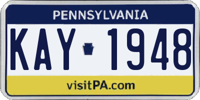 PA license plate KAY1948