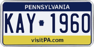 PA license plate KAY1960